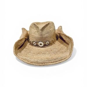 Helen Kamanski -raffia cowboy hat with shell detailing and wired rim / one size